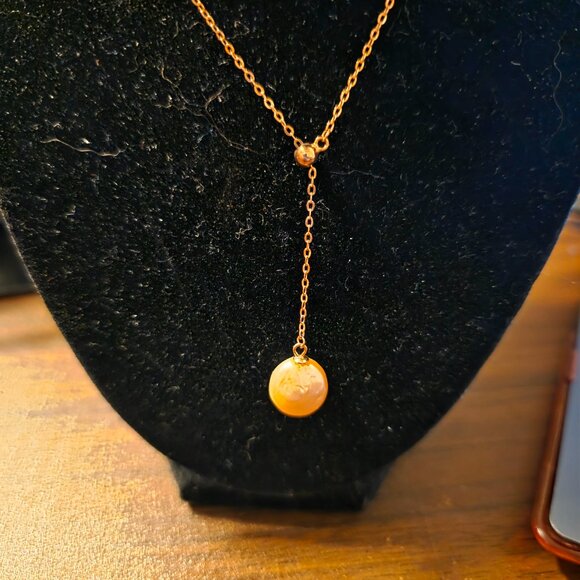 Rose Gold Pearl Dangle Necklace - Picture 4 of 6